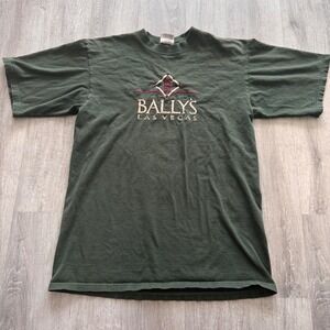 Vintage Ballys Las Vegas Embroidered T-Shirt Green Large Casino Souvenir Tee